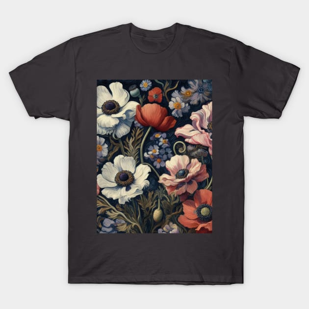 anemone and poppy flower pattern 2 T-Shirt by misspoppie1914